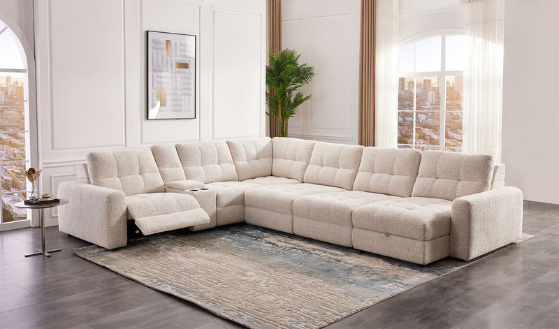 Scott Living Elevate Modular 7-Piece Right-Facing Beige Chenille Fabric Sectional with Power Reclining