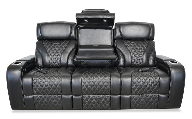 Elite 86\" Genuine Leather Massage Power Reclining Sofa with Immersive Audio and Power Headrests - Black