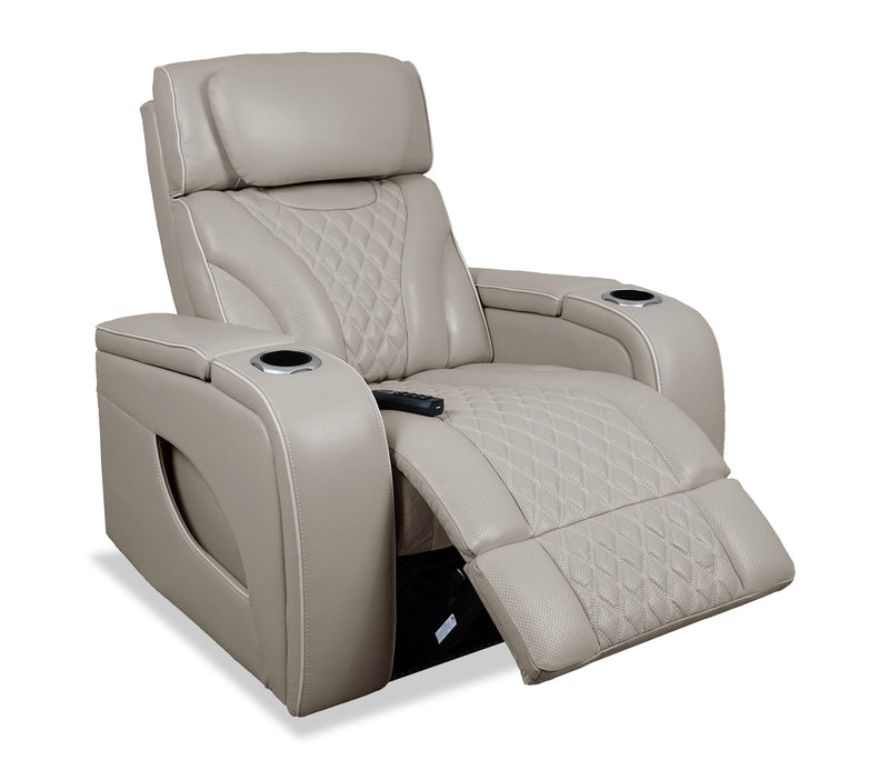 Elite 38\" Genuine Leather Massage Power Reclining Chair with Immersive Audio and Power Headrest - Putty 