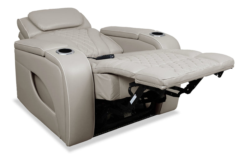 Elite 38\" Genuine Leather Massage Power Reclining Chair with Immersive Audio and Power Headrest - Putty 