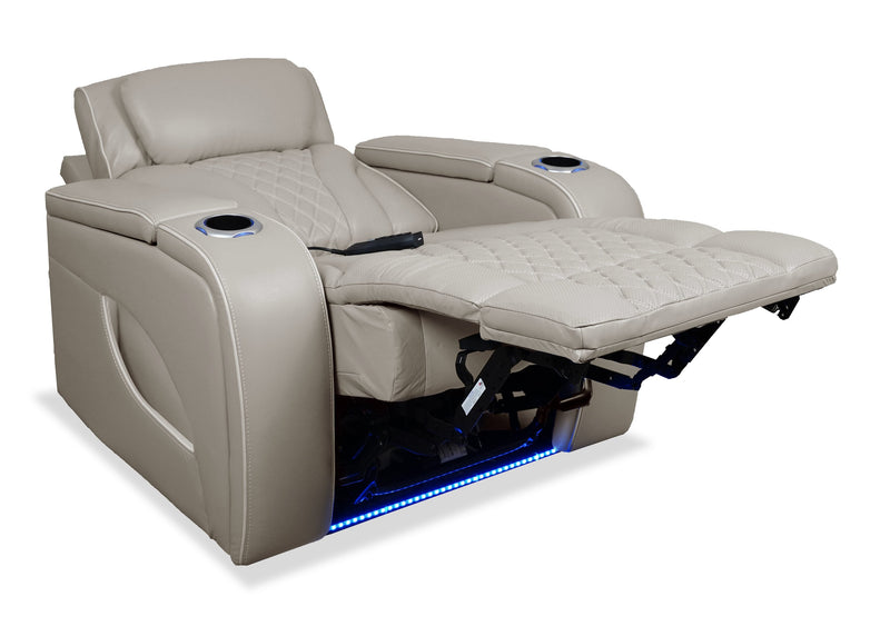 Elite 38\" Genuine Leather Massage Power Reclining Chair with Immersive Audio and Power Headrest - Putty 
