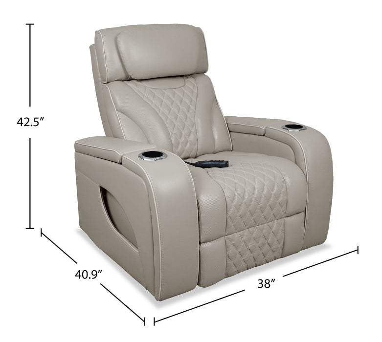 Elite 38\" Genuine Leather Massage Power Reclining Chair with Immersive Audio and Power Headrest - Putty 