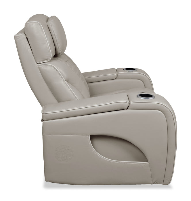 Elite 38\" Genuine Leather Massage Power Reclining Chair with Immersive Audio and Power Headrest - Putty 