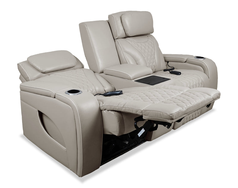 Elite 74\" Genuine Leather Massage Power Reclining Loveseat with Immersive Audio and Power Headrests - Putty 