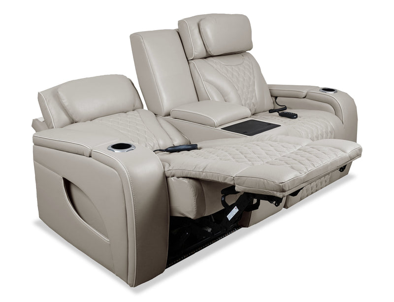 Elite 74\" Genuine Leather Massage Power Reclining Loveseat with Immersive Audio and Power Headrests - Putty 