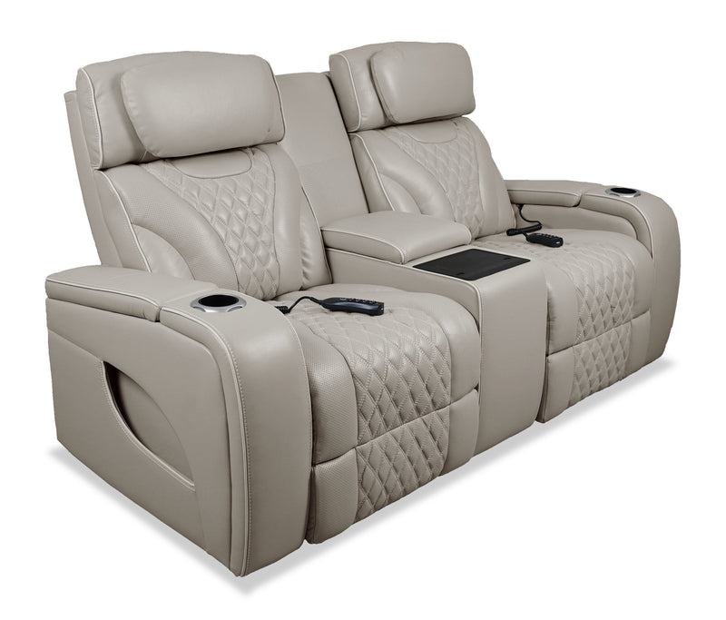Elite 74\" Genuine Leather Massage Power Reclining Loveseat with Immersive Audio and Power Headrests - Putty 
