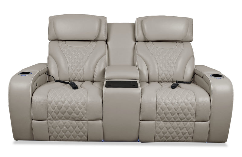 Elite 74\" Genuine Leather Massage Power Reclining Loveseat with Immersive Audio and Power Headrests - Putty 