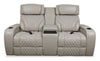Elite 74\" Genuine Leather Massage Power Reclining Loveseat with Immersive Audio and Power Headrests - Putty 