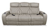 Elite 86\" Genuine Leather Massage Power Reclining Sofa with Immersive Audio and Power Headrests - Putty 