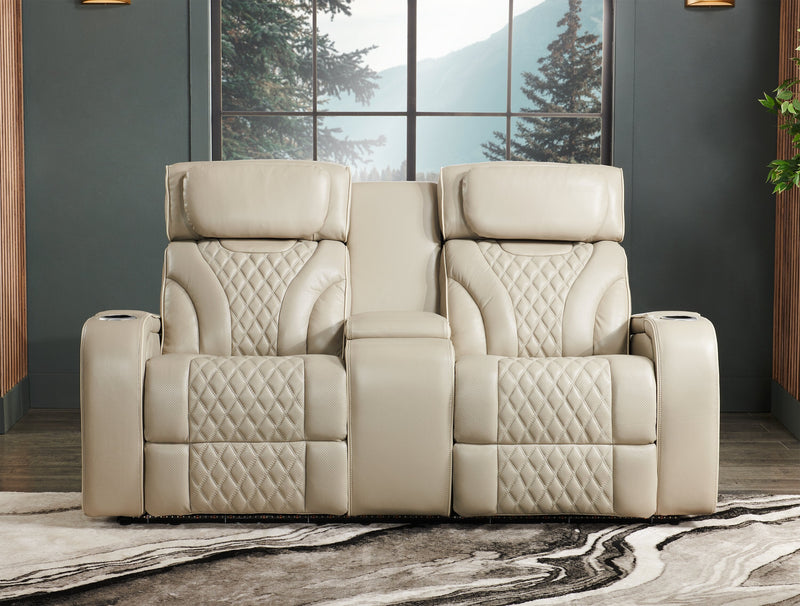 Elite Genuine Leather Power Reclining Loveseat with Massage Function and Power Headrests - Grey  