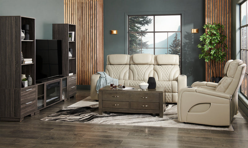 Elite Genuine Leather Power Reclining Sofa with Massage Function and Power Headrests - Grey 