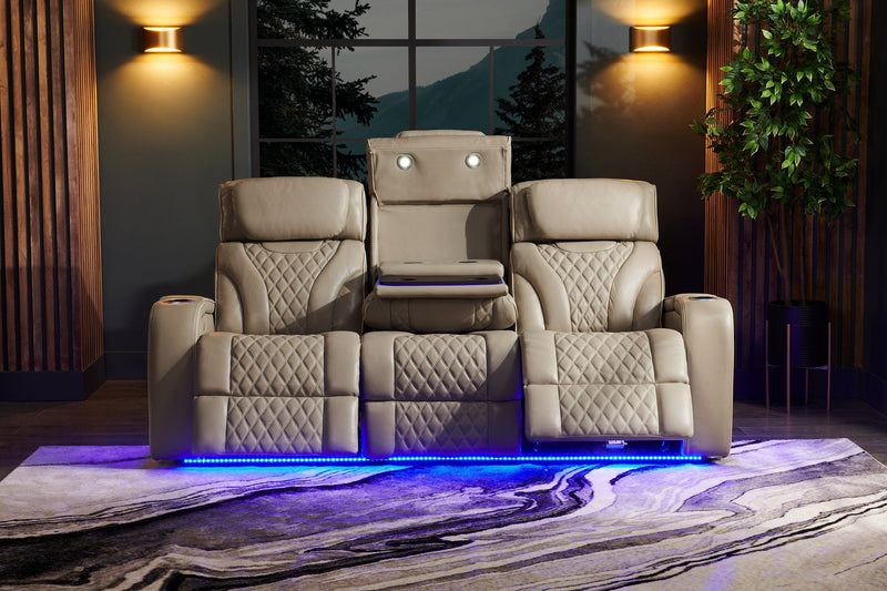 Elite Genuine Leather Power Reclining Sofa with Massage Function and Power Headrests - Grey 