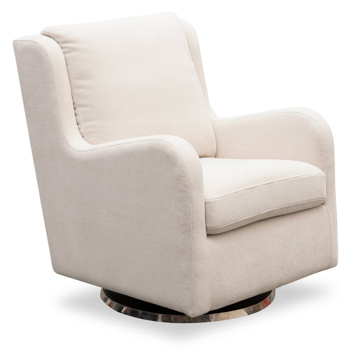 Ellie 29\" Beige Linen-Look Fabric Swivel Glider Accent Chair with Wingback and Recessed Arms 