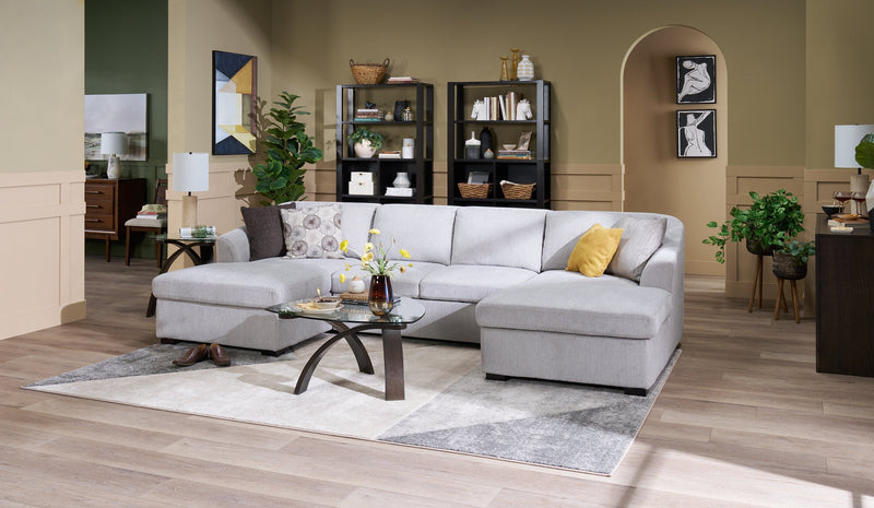 Envy 3-Piece Chenille Fabric Sleeper Sectional with Two Storage Chaises - Fog Grey