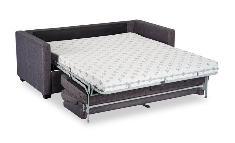 Dynasty Everlee 76.5\" Grey Microsuede Queen-Size Sofa Bed with Memory Foam and Two Accent Pillows