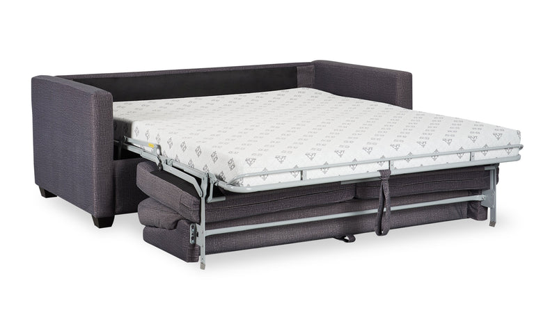 Dynasty Everlee 76.5\" Grey Microsuede Queen-Size Sofa Bed with Memory Foam and Two Accent Pillows