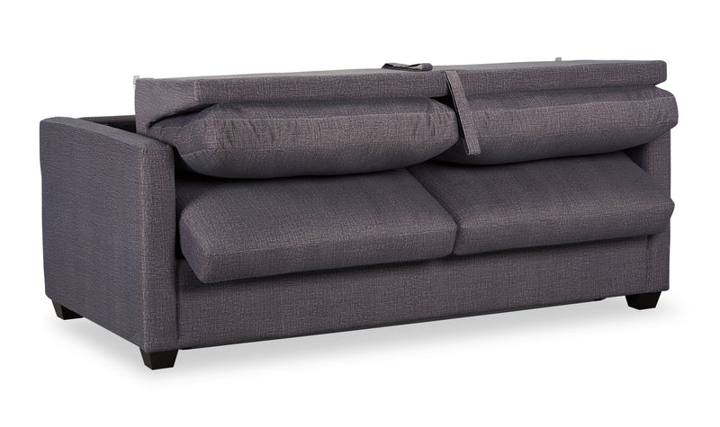 Dynasty Everlee 76.5\" Grey Microsuede Queen-Size Sofa Bed with Memory Foam and Two Accent Pillows