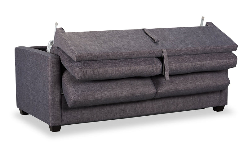 Dynasty Everlee 76.5\" Grey Microsuede Queen-Size Sofa Bed with Memory Foam and Two Accent Pillows