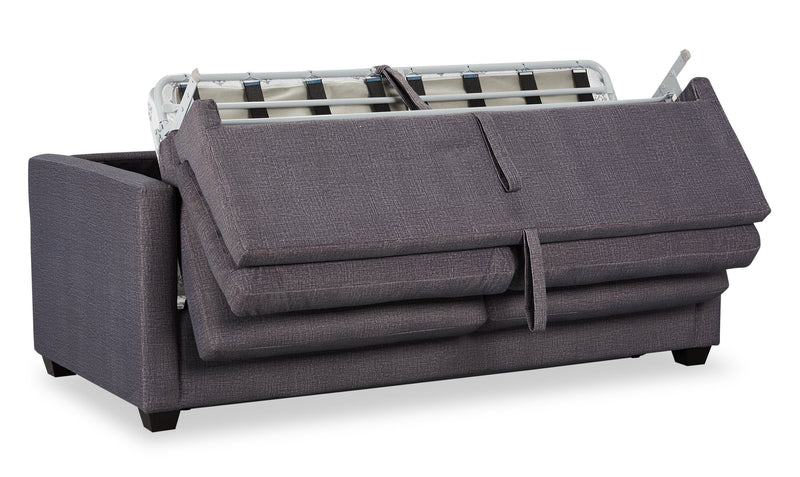 Dynasty Everlee 76.5\" Grey Microsuede Queen-Size Sofa Bed with Memory Foam and Two Accent Pillows