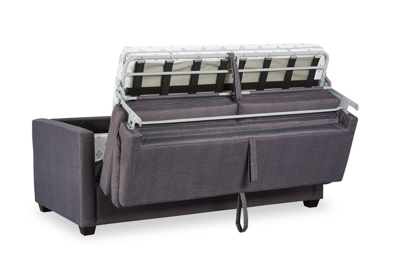 Dynasty Everlee 76.5\" Grey Microsuede Queen-Size Sofa Bed with Memory Foam and Two Accent Pillows
