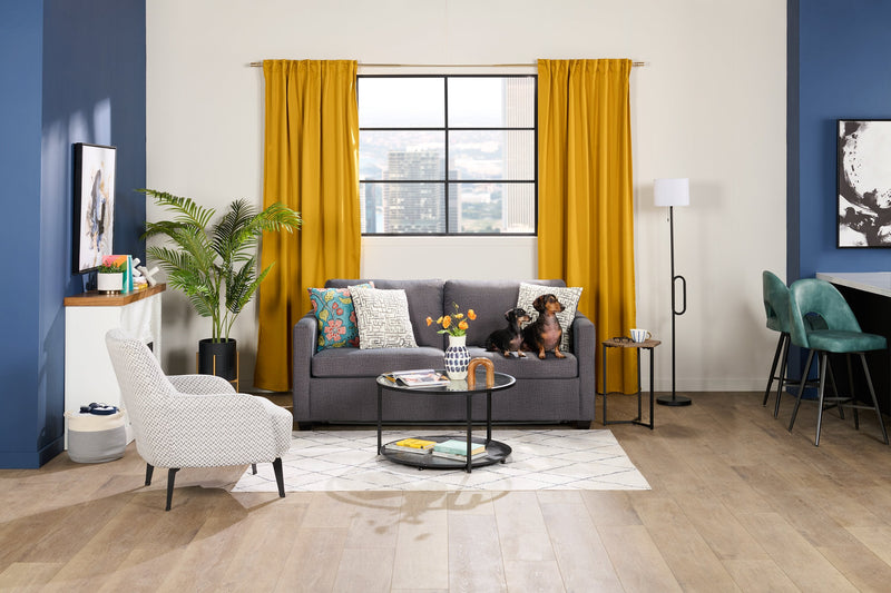 Dynasty Everlee 76.5\" Grey Microsuede Queen-Size Sofa Bed with Memory Foam and Two Accent Pillows