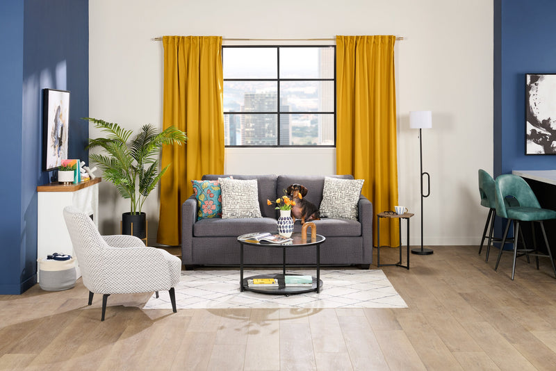 Dynasty Everlee 76.5\" Grey Microsuede Queen-Size Sofa Bed with Memory Foam and Two Accent Pillows