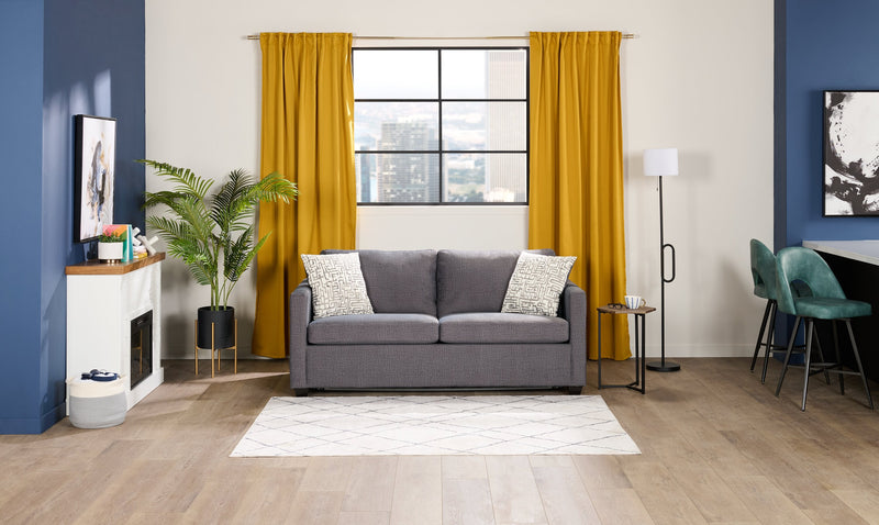 Dynasty Everlee 76.5\" Grey Microsuede Queen-Size Sofa Bed with Memory Foam and Two Accent Pillows