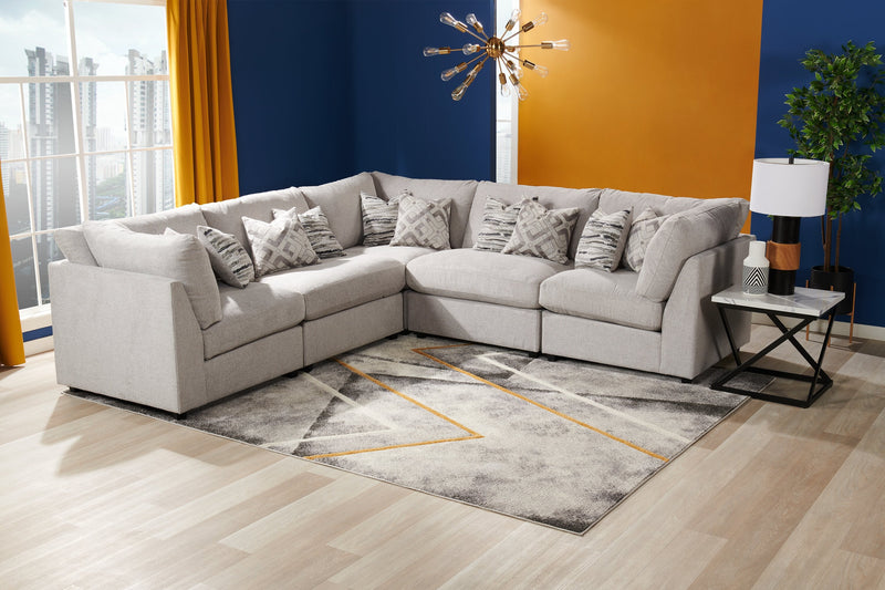 Scott Living Evolve Modular 5-Piece Linen-Look Fabric Sectional with Feather Down Cushions - Grey 