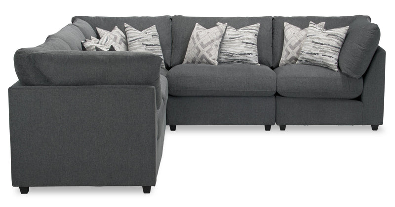 Scott Living Evolve Modular 5-Piece Linen-Look Fabric Sectional with Feather Down Cushions - Charcoal Grey 