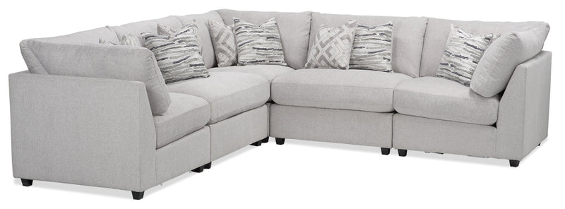 Scott Living Evolve Modular 5-Piece Linen-Look Fabric Sectional with Feather Down Cushions - Grey 