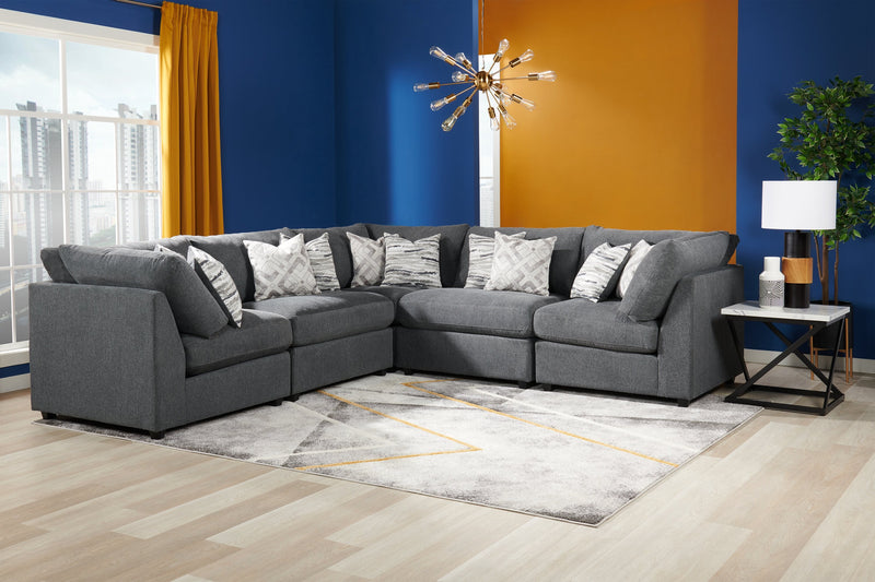 Scott Living Evolve Modular 5-Piece Linen-Look Fabric Sectional with Feather Down Cushions - Charcoal Grey 