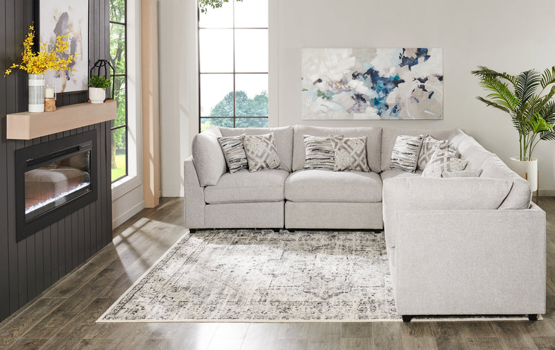 Scott Living Evolve Modular 5-Piece Linen-Look Fabric Sectional with Feather Down Cushions - Grey 