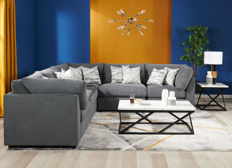 Scott Living Evolve Modular 5-Piece Linen-Look Fabric Sectional with Feather Down Cushions - Charcoal Grey 