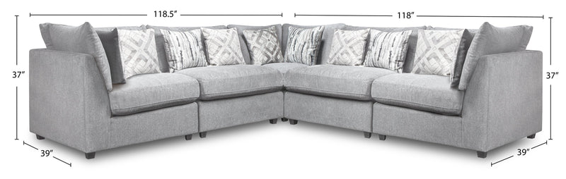 Scott Living Evolve Modular 5-Piece Linen-Look Fabric Sectional with Feather Down Cushions - Grey 