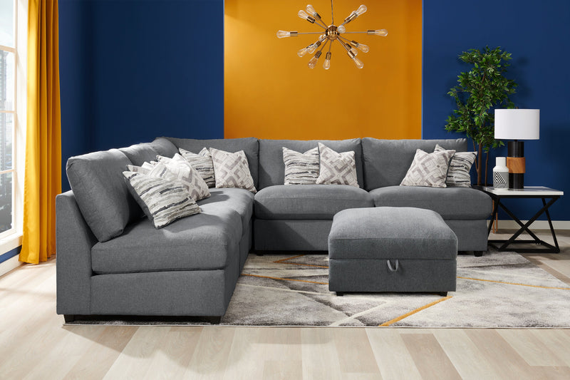 Scott Living Evolve Modular 39.5\" Linen-Look Fabric Storage Ottoman with Feather Down Cushion - Charcoal Grey 