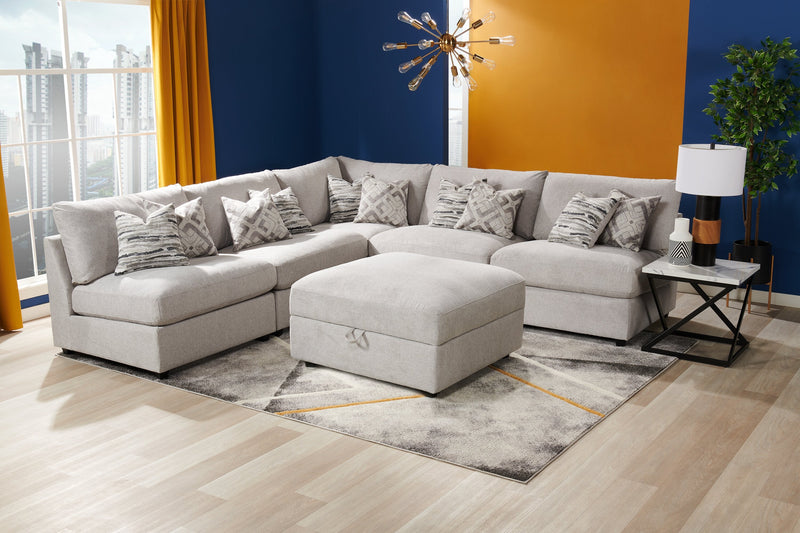Scott Living Evolve Modular 39.5\" Linen-Look Fabric Storage Ottoman with Feather Down Cushion - Grey 