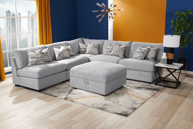 Scott Living Evolve Modular 39.5\" Linen-Look Fabric Storage Ottoman with Feather Down Cushion - Grey 