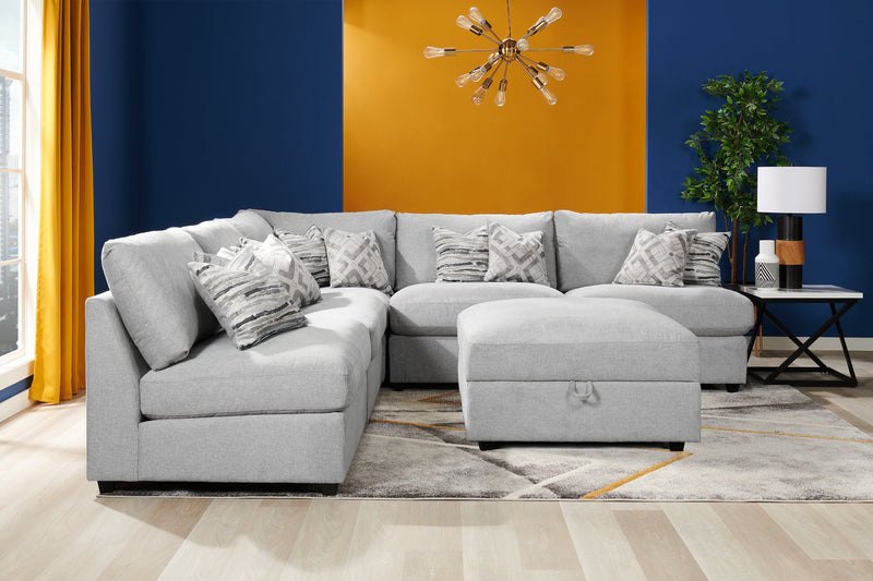 Scott Living Evolve Modular 39.5\" Linen-Look Fabric Storage Ottoman with Feather Down Cushion - Grey 