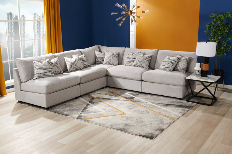 Scott Living Evolve Modular 5-Piece Linen-Look Fabric Armless Sectional with Feather Down Cushions - Grey 