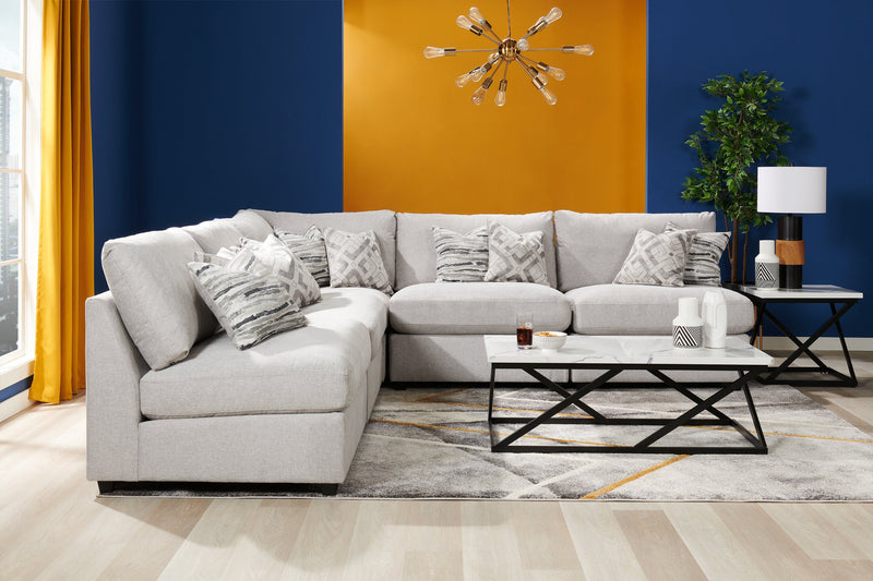 Scott Living Evolve Modular 5-Piece Linen-Look Fabric Armless Sectional with Feather Down Cushions - Grey 