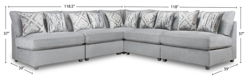 Scott Living Evolve Modular 5-Piece Linen-Look Fabric Armless Sectional with Feather Down Cushions - Grey 