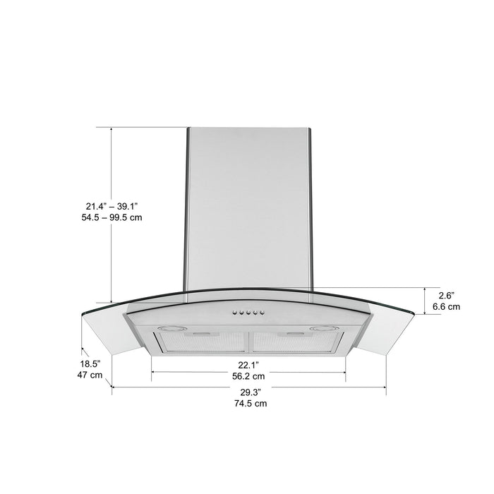 Ancona 30\" Convertible Wall-Mounted Glass Canopy Range Hood - AN-11001SS 