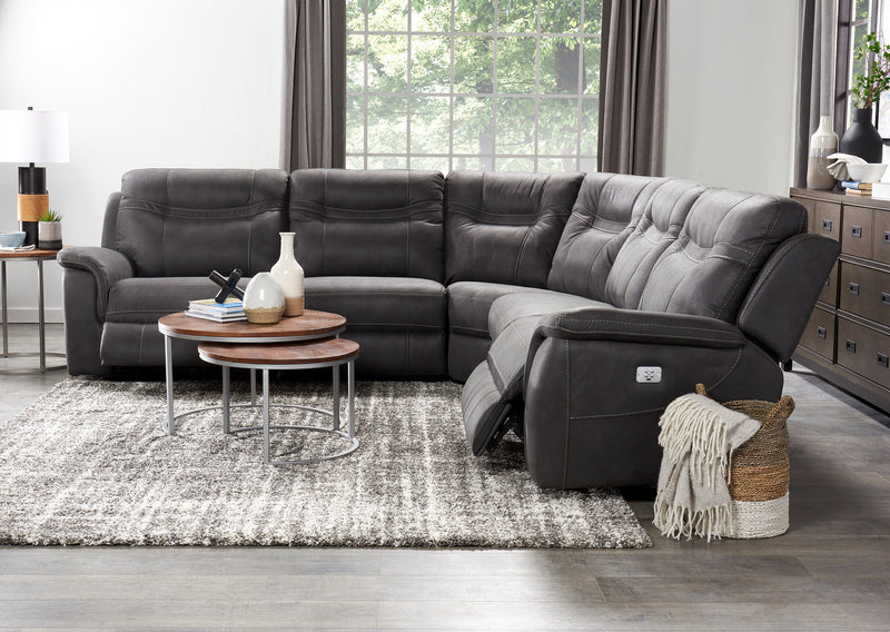 Floy 5-Piece Faux Suede Power Reclining Sectional with Power Headrests and USB Port - Grey