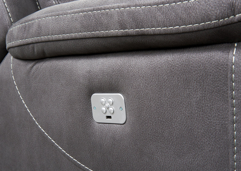 Floy 5-Piece Faux Suede Power Reclining Sectional with Power Headrests and USB Port - Grey