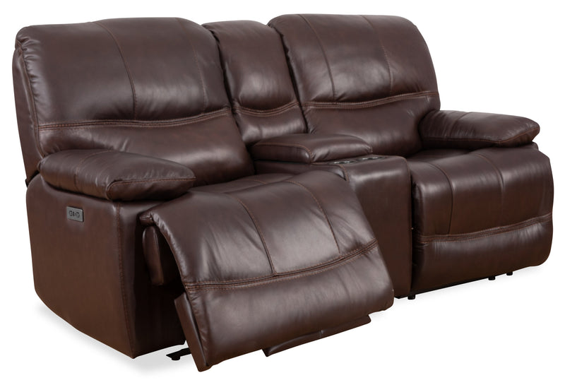 Franco 79\" Genuine Leather Zero Gravity Power Reclining Loveseat with Storage Console and USB Ports - Brown 
