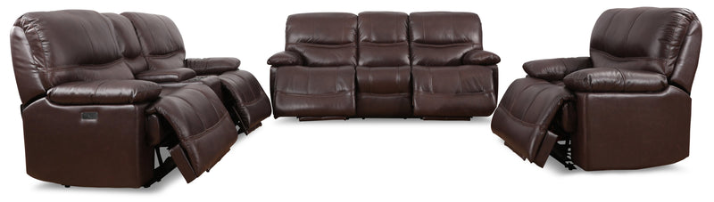 Franco 79\" Genuine Leather Zero Gravity Power Reclining Loveseat with Storage Console and USB Ports - Brown 