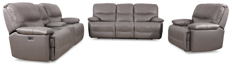 Franco 79\" Genuine Leather Zero Gravity Power Reclining Loveseat with Storage Console and USB Ports - Grey 