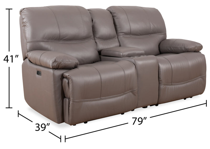 Franco 79\" Genuine Leather Zero Gravity Power Reclining Loveseat with Storage Console and USB Ports - Grey 