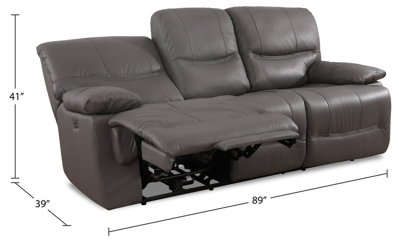 Franco 89\" Genuine Leather Zero Gravity Power Reclining Sofa with USB Ports - Grey 