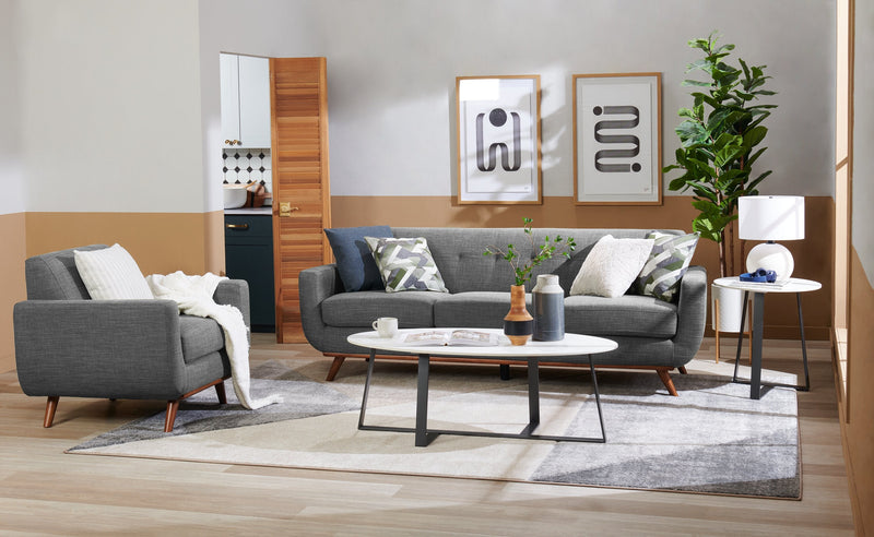 Freeman Linen-Look Fabric Sofa - Charcoal 